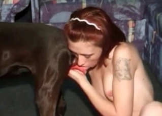 Ginger model having tattoos is enjoying a zoo fuck