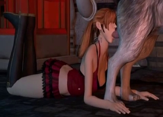 This redheaded slut performs a blowjob to a lovely dog