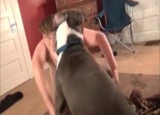 Dirty pervert is showing this animal what a wild fuck is