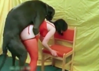 Asian slut is playing with her dog